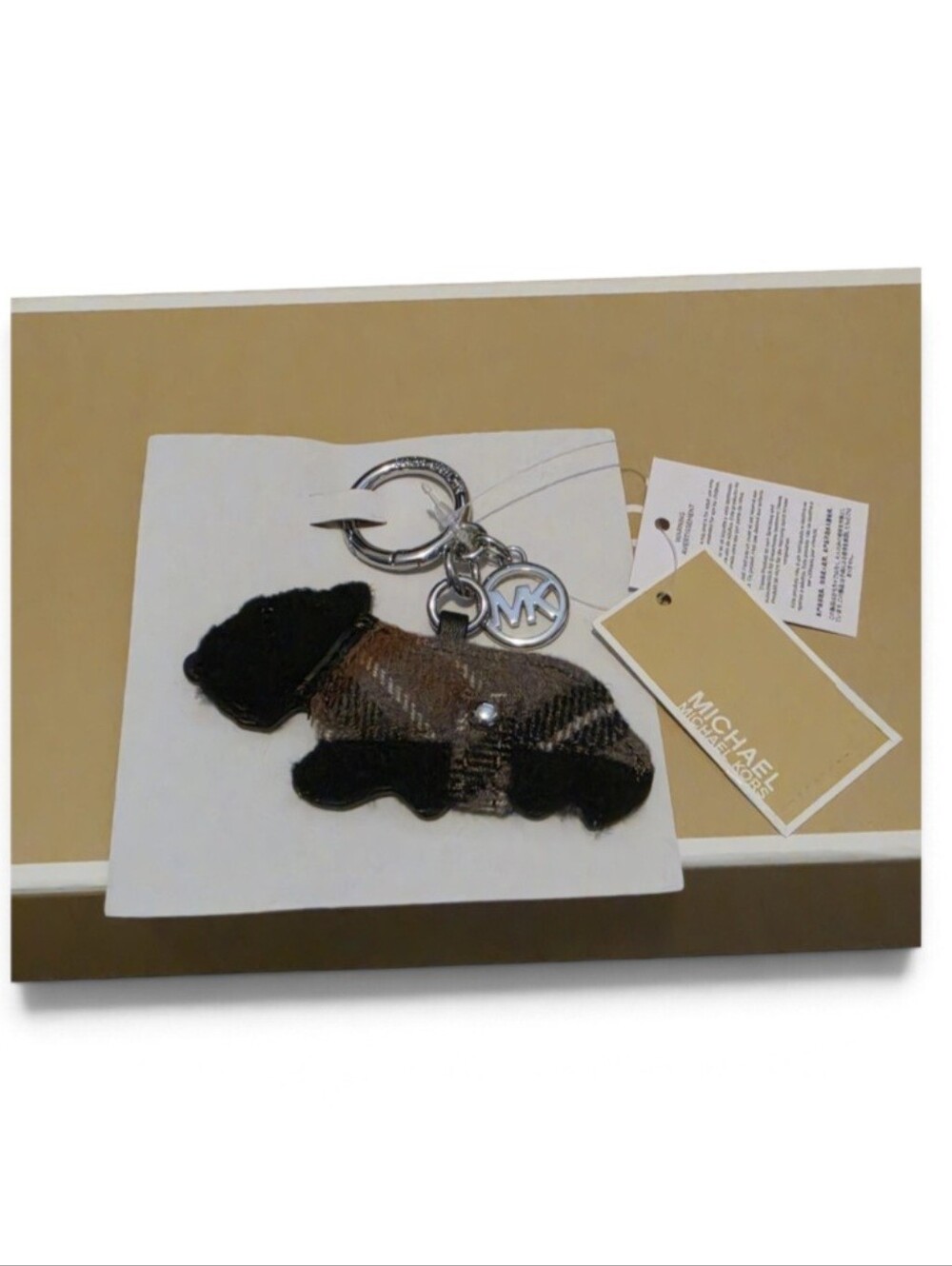 Michael Kors Black and Brown Plaid Dog Key & Card Holder Charm